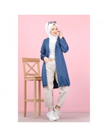 Tunique-Chemise ample boutonnée (Vêtement moderne et décontracté pour hijab) - Couleur bleu Pétrole 