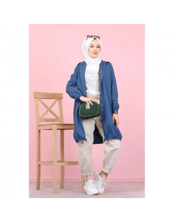 Tunique-Chemise ample boutonnée (Vêtement moderne et décontracté pour hijab) - Couleur bleu Pétrole 