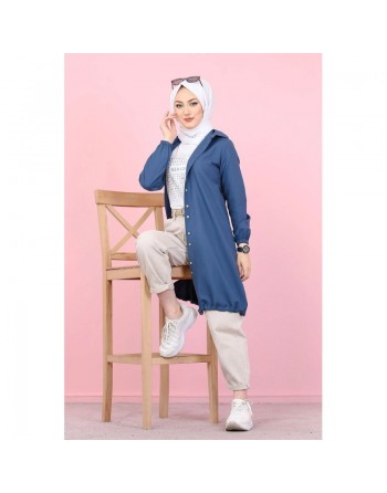 Tunique-Chemise ample boutonnée (Vêtement moderne et décontracté pour hijab) - Couleur bleu Pétrole 