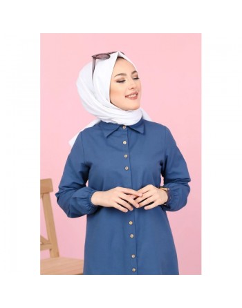 Tunique-Chemise ample boutonnée (Vêtement moderne et décontracté pour hijab) - Couleur bleu Pétrole 