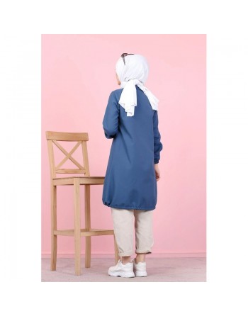 Tunique-Chemise ample boutonnée (Vêtement moderne et décontracté pour hijab) - Couleur bleu Pétrole 