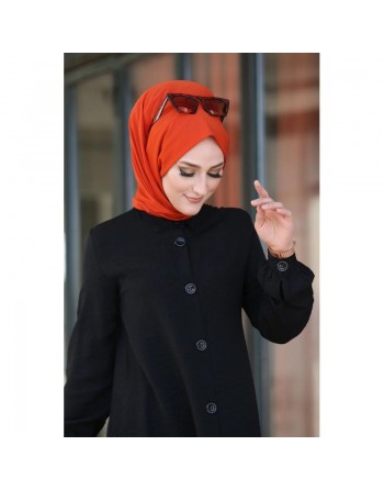 Chemise mi-longue fluide ample légèrement brillante (Chemises femme hijab mode) - Couleur Noir 