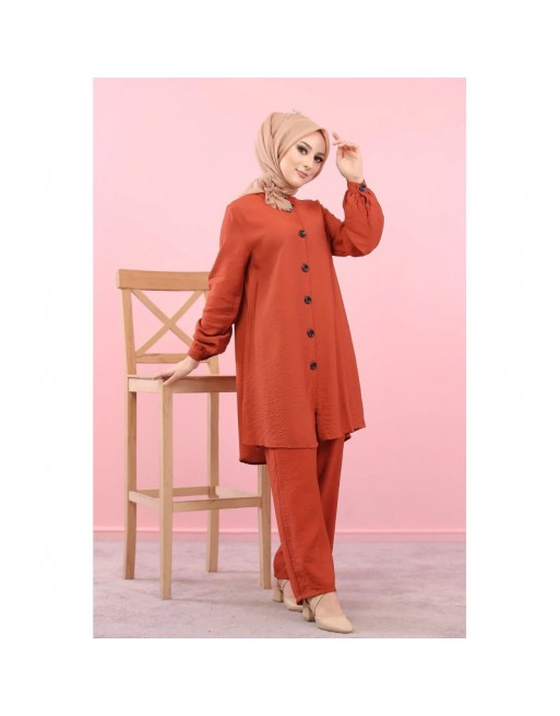 Chemise mi-longue fluide ample légèrement brillante (Chemises femme hijab) - Couleur Rouille Chemise mi-longue fluide ample légèrement brillante (Chemises femme hijab) - Couleur Rouille
