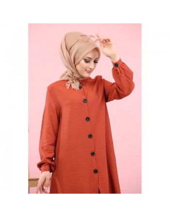 Chemise mi-longue fluide ample légèrement brillante (Chemises femme hijab) - Couleur Rouille 