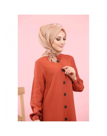 Chemise mi-longue fluide ample légèrement brillante (Chemises femme hijab) - Couleur Rouille 