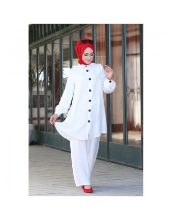Chemise mi-longue fluide ample légèrement brillante (Modest Fashion) - Couleur blanc 