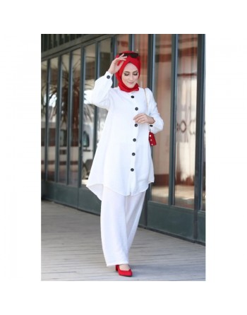 Chemise mi-longue fluide ample légèrement brillante (Modest Fashion) - Couleur blanc 
