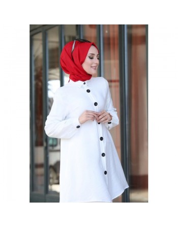 Chemise mi-longue fluide ample légèrement brillante (Modest Fashion) - Couleur blanc 