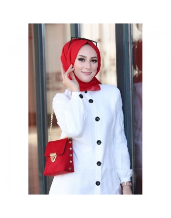 Chemise mi-longue fluide ample légèrement brillante (Modest Fashion) - Couleur blanc 