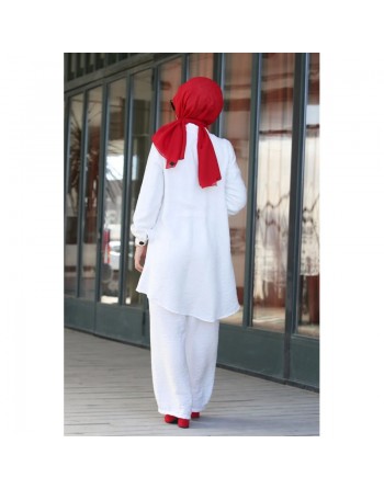 Chemise mi-longue fluide ample légèrement brillante (Modest Fashion) - Couleur blanc 