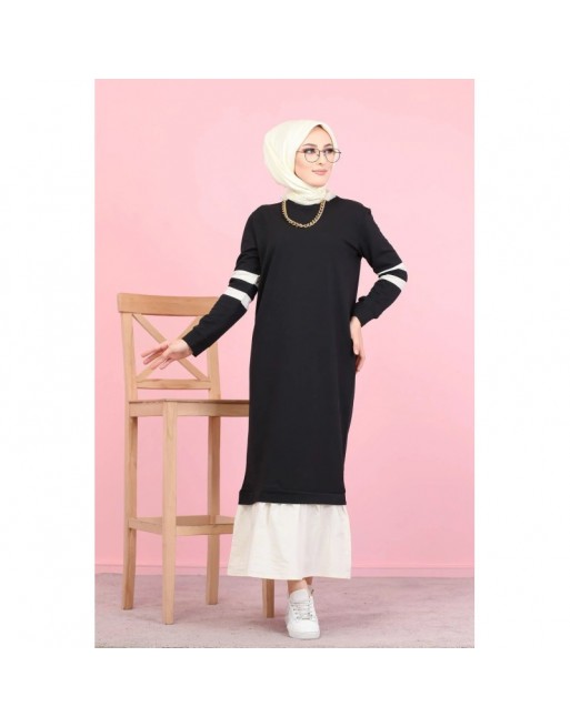 Robe longue moderne bi-couleur pour femme musulmane (Robes Mastour Hidjab pas cher) - Couleur Noir et blanc Robe longue moderne bi-couleur pour femme musulmane (Robes Mastour Hidjab pas cher) - Couleur Noir et blanc