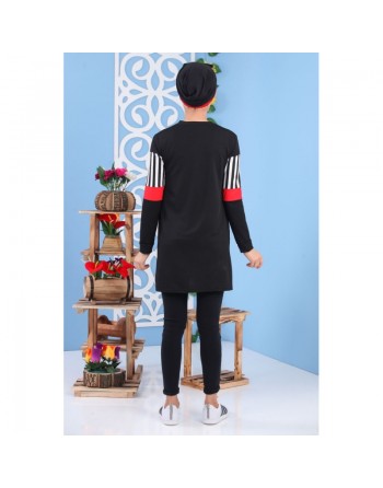 Tunique noire et rouge à rayures pour femme (Tenue de sport style turque vente en ligne) 
