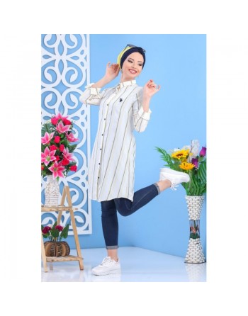 Chemise - Tunique blanche avec rayures pour femme 