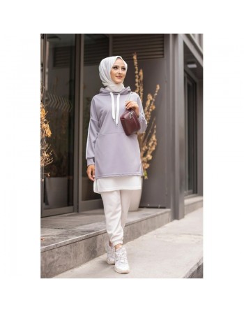 Tunique sportive bicolore pour femme voilée - Couleur blanc et gris clair 