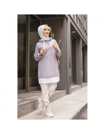 Tunique sportive bicolore pour femme voilée - Couleur blanc et gris clair 