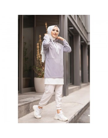Tunique sportive bicolore pour femme voilée - Couleur blanc et gris clair 
