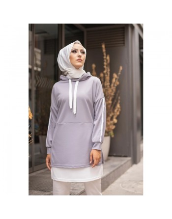 Tunique sportive bicolore pour femme voilée - Couleur blanc et gris clair 