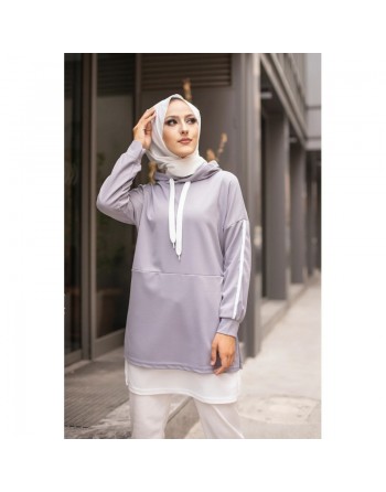 Tunique sportive bicolore pour femme voilée - Couleur blanc et gris clair 