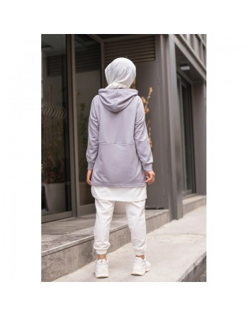 Tunique sportive bicolore pour femme voilée - Couleur blanc et gris clair 