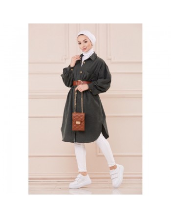 Chemise longue et ample pour femme (Vêtement hijab moderne) - Couleur vert émeraude 