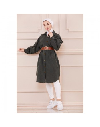 Chemise longue et ample pour femme (Vêtement hijab moderne) - Couleur vert émeraude 