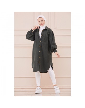 Chemise longue et ample pour femme (Vêtement hijab moderne) - Couleur vert émeraude 