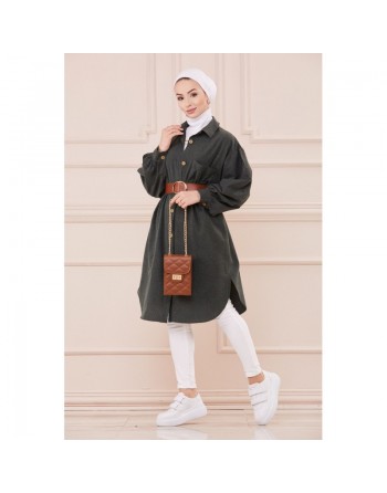 Chemise longue et ample pour femme (Tunique large pour hijab) - Couleur taupe 