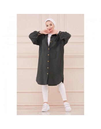 Chemise longue et ample pour femme (Tunique large pour hijab) - Couleur taupe 