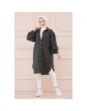 Chemise longue et ample pour femme (Tunique large pour hijab) - Couleur taupe 