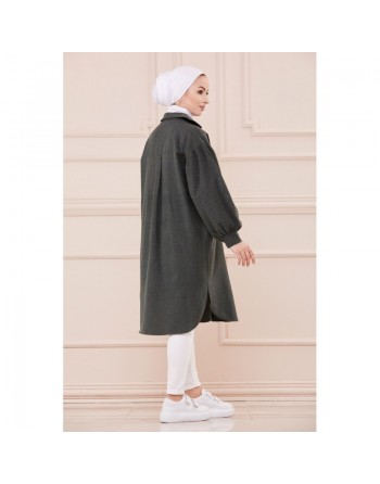 Chemise longue et ample pour femme (Tunique large pour hijab) - Couleur taupe 