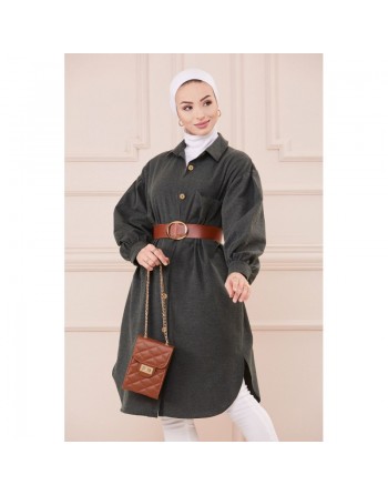 Chemise longue et ample pour femme (Tunique large pour hijab) - Couleur taupe 