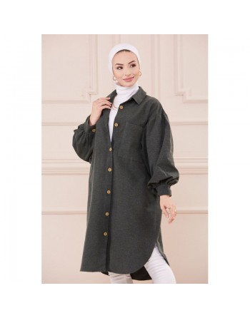 Chemise longue et ample pour femme (Tunique large pour hijab) - Couleur taupe 