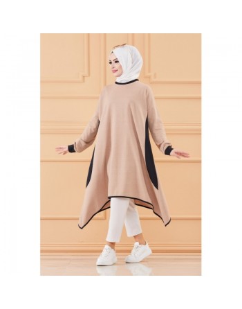 Tunique oversize (Vêtement ample pour femme voilée et hijab) - Couleur Beige et noir 