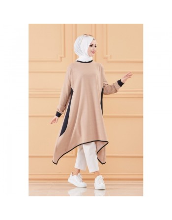 Tunique oversize (Vêtement ample pour femme voilée et hijab) - Couleur Beige et noir 