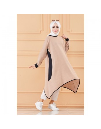 Tunique oversize (Vêtement ample pour femme voilée et hijab) - Couleur Beige et noir 