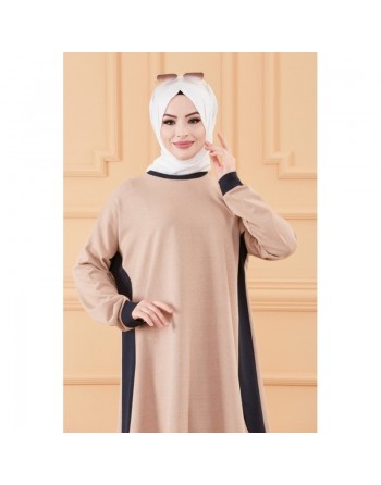 Tunique oversize (Vêtement ample pour femme voilée et hijab) - Couleur Beige et noir 