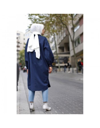 Chemise longue et ample pour femme (Tenue hijab tendance et mastour) - Couleur bleu marine 