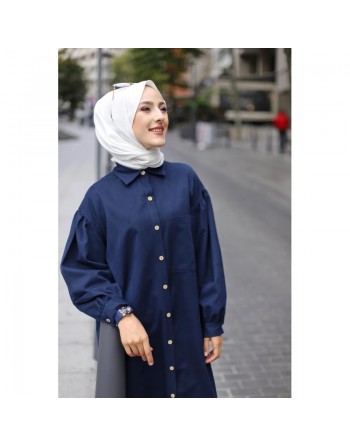 Chemise longue et ample pour femme (Tenue hijab tendance et mastour) - Couleur bleu marine 