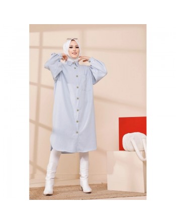 Chemise longue et ample pour femme (Vetement hijab chic et mastour) - Couleur bleu clair 