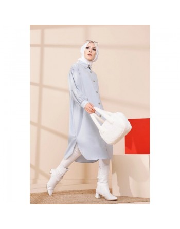 Chemise longue et ample pour femme (Vetement hijab chic et mastour) - Couleur bleu clair 