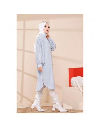 Chemise longue et ample pour femme (Vetement hijab chic et mastour) - Couleur bleu clair 
