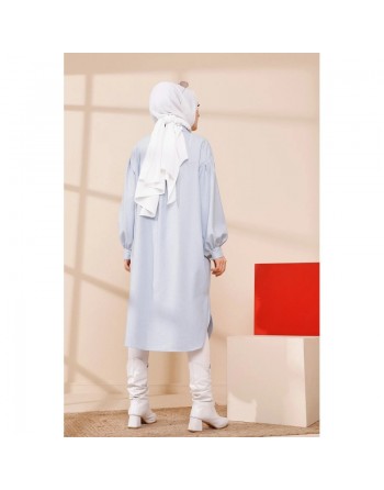Chemise longue et ample pour femme (Vetement hijab chic et mastour) - Couleur bleu clair 