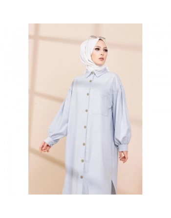 Chemise longue et ample pour femme (Vetement hijab chic et mastour) - Couleur bleu clair 
