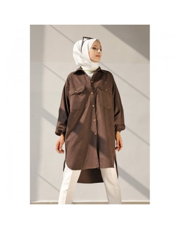 Chemise-Tunique ample pour femme (Vêtement Hijab) - Couleur marron 