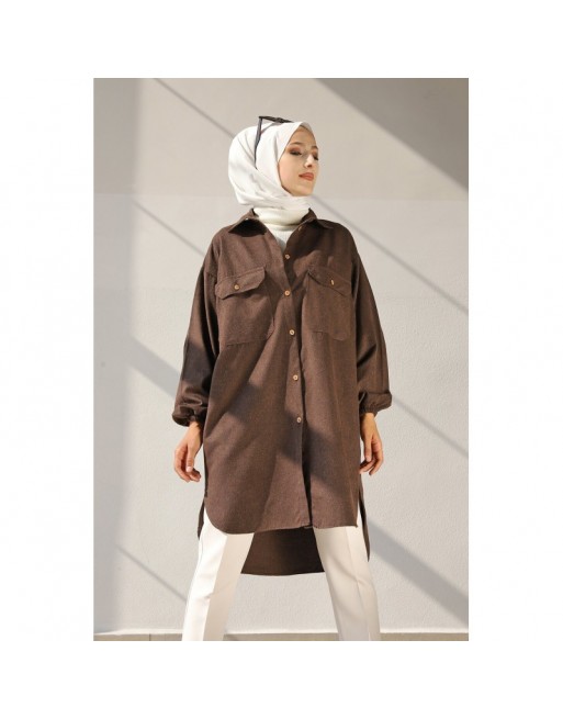 Chemise-Tunique ample pour femme (Vêtement Hijab) - Couleur marron Chemise-Tunique ample pour femme (Vêtement Hijab) - Couleur marron