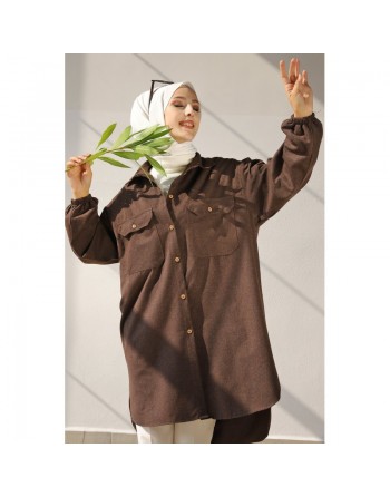 Chemise-Tunique ample pour femme (Vêtement Hijab) - Couleur marron 