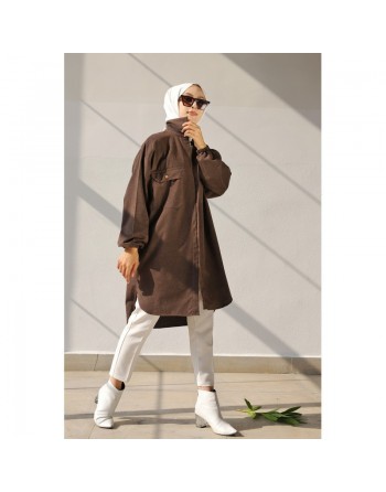 Chemise-Tunique ample pour femme (Vêtement Hijab) - Couleur marron 