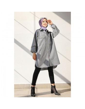 Chemise-Tunique ample pour femme (Vêtement Hidjab) - Couleur gris foncé 