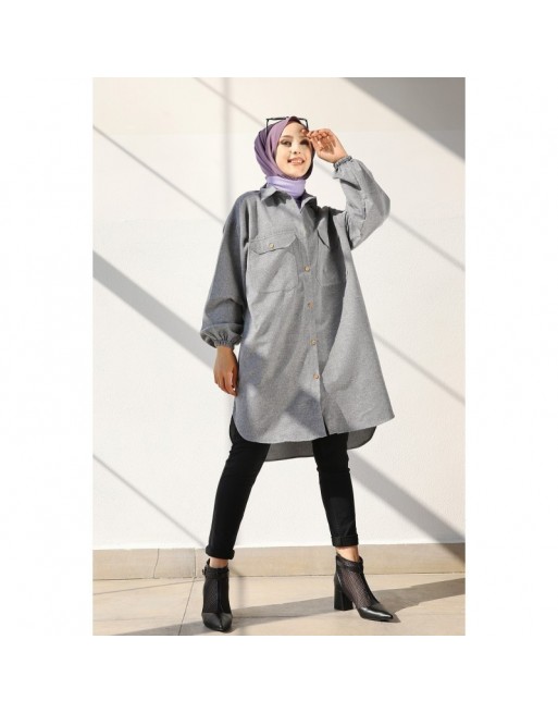 Chemise-Tunique ample pour femme (Vêtement Hidjab) - Couleur gris foncé Chemise-Tunique ample pour femme (Vêtement Hidjab) - Couleur gris foncé