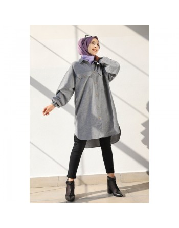 Chemise-Tunique ample pour femme (Vêtement Hidjab) - Couleur gris foncé 